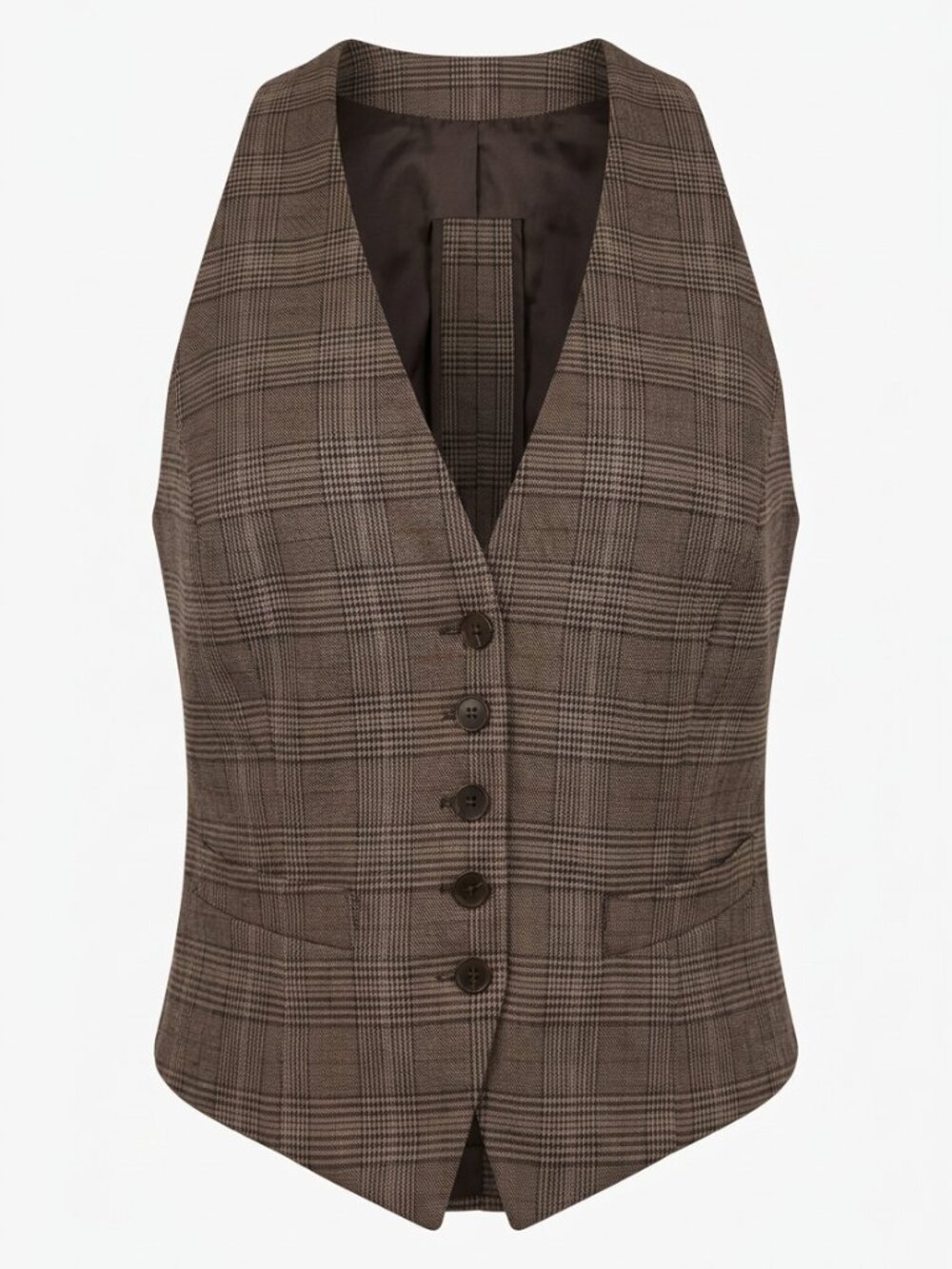 Vintage Brown Glen Plaid Tailored Suit Vest Adjustable Back Women’s Medium